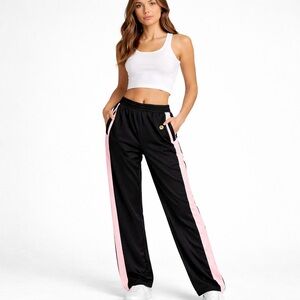 True Religion Black Pink Track Pants Joggers Side Stripe Elastic Waist sz S